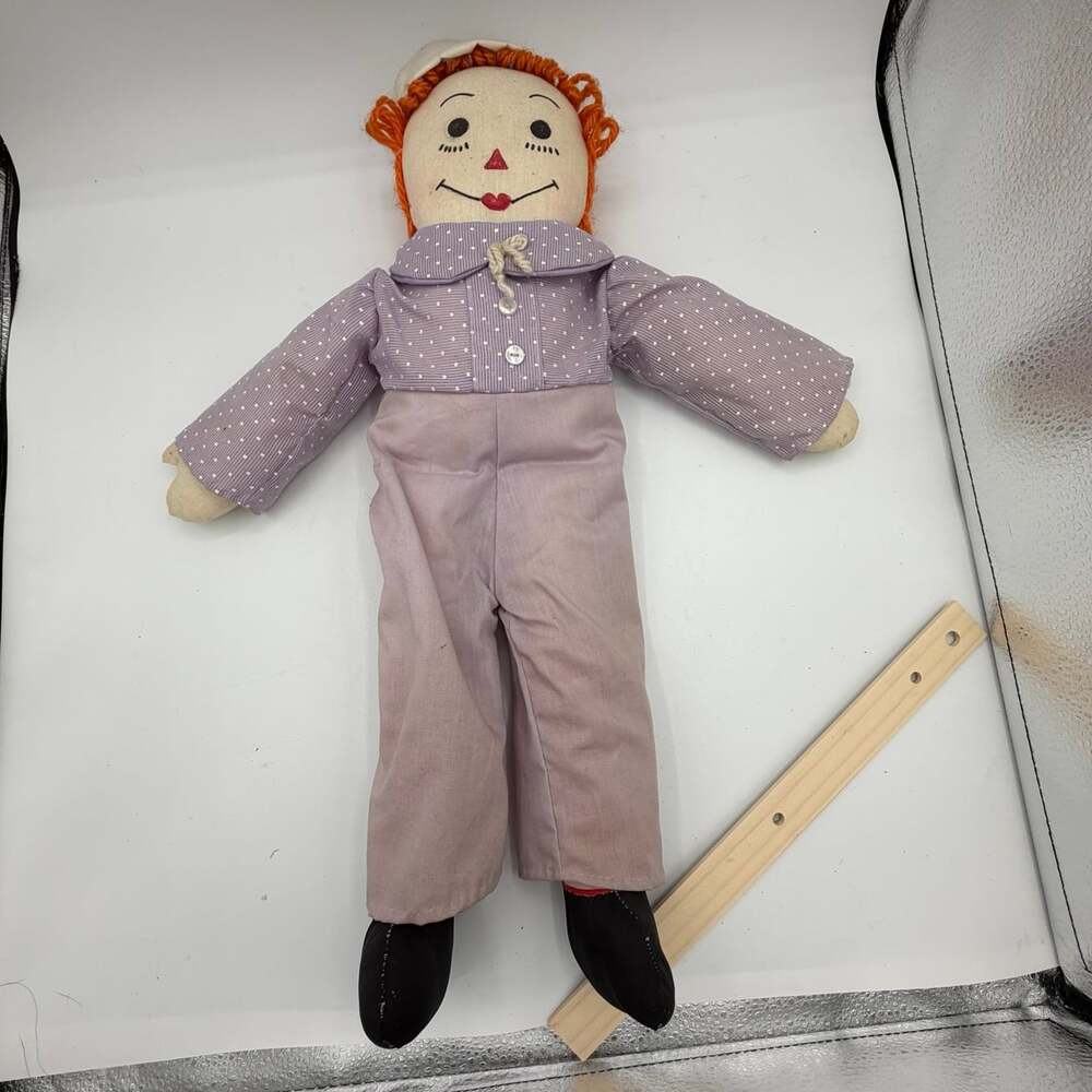 VTG Handmade Raggedy Andy Dolls Soft 18” Vintage Wearing Purple - Picture 8 of 9